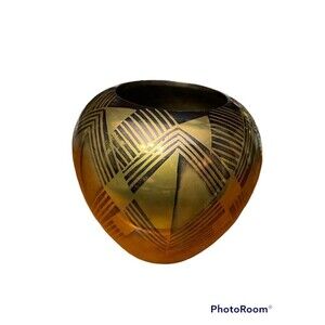 Vintage Art Deco with Linear Motif  Brass Art Ware Vessel Vase India